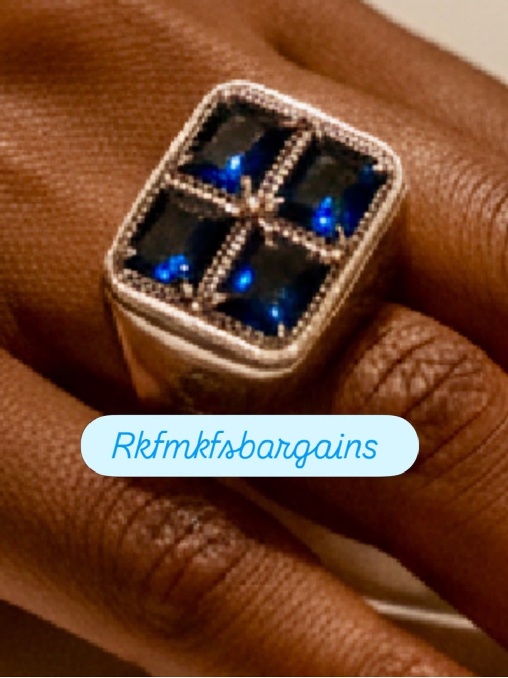 Sterling Silver Men's Blue Gemstone Signet Ring